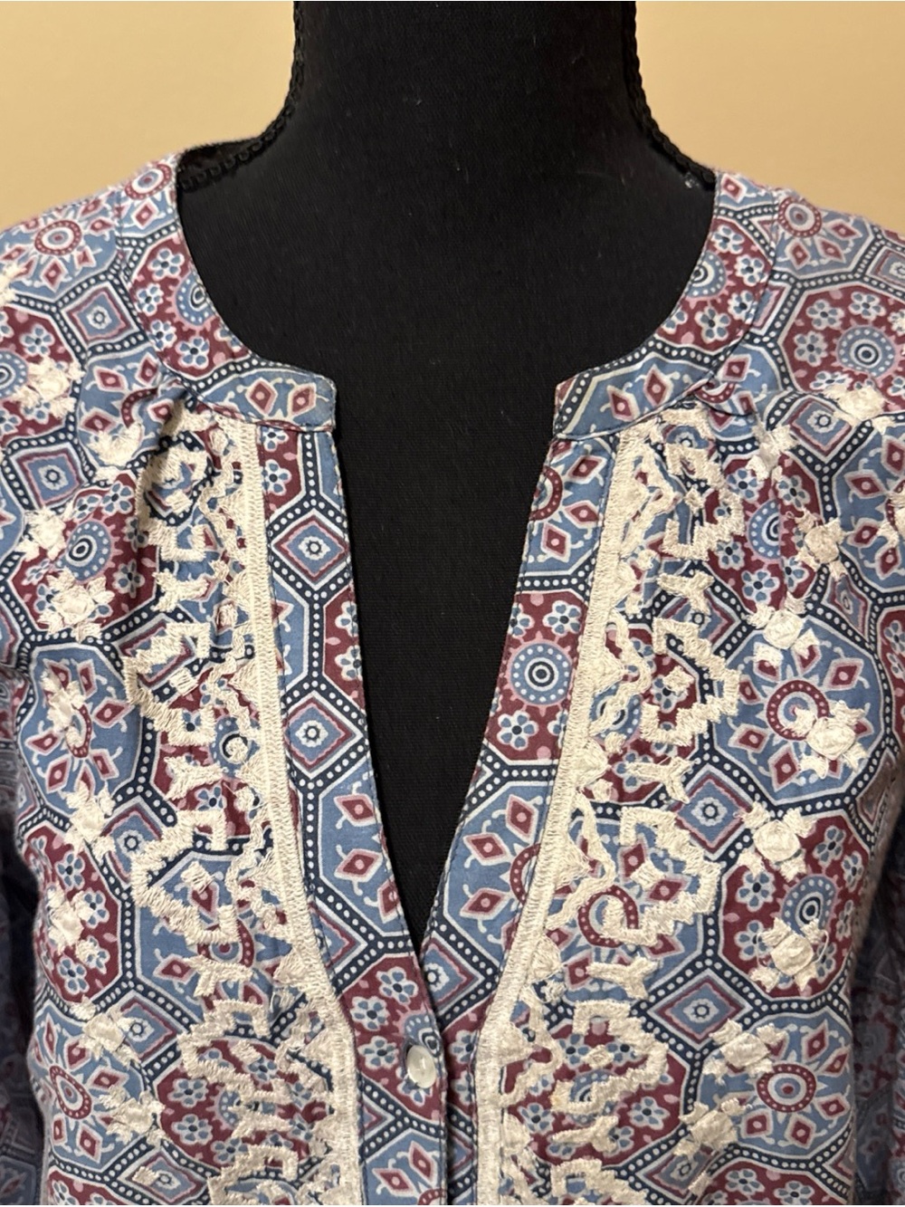 Sundance Blue and Cream Geometric Midi Dress - Picture 2 of 5